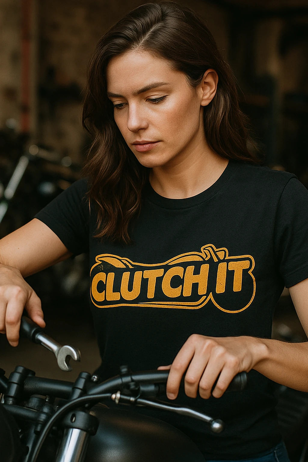 "Clutch It" black motorcycle shirts - also a father's day gifts motorcycle lover