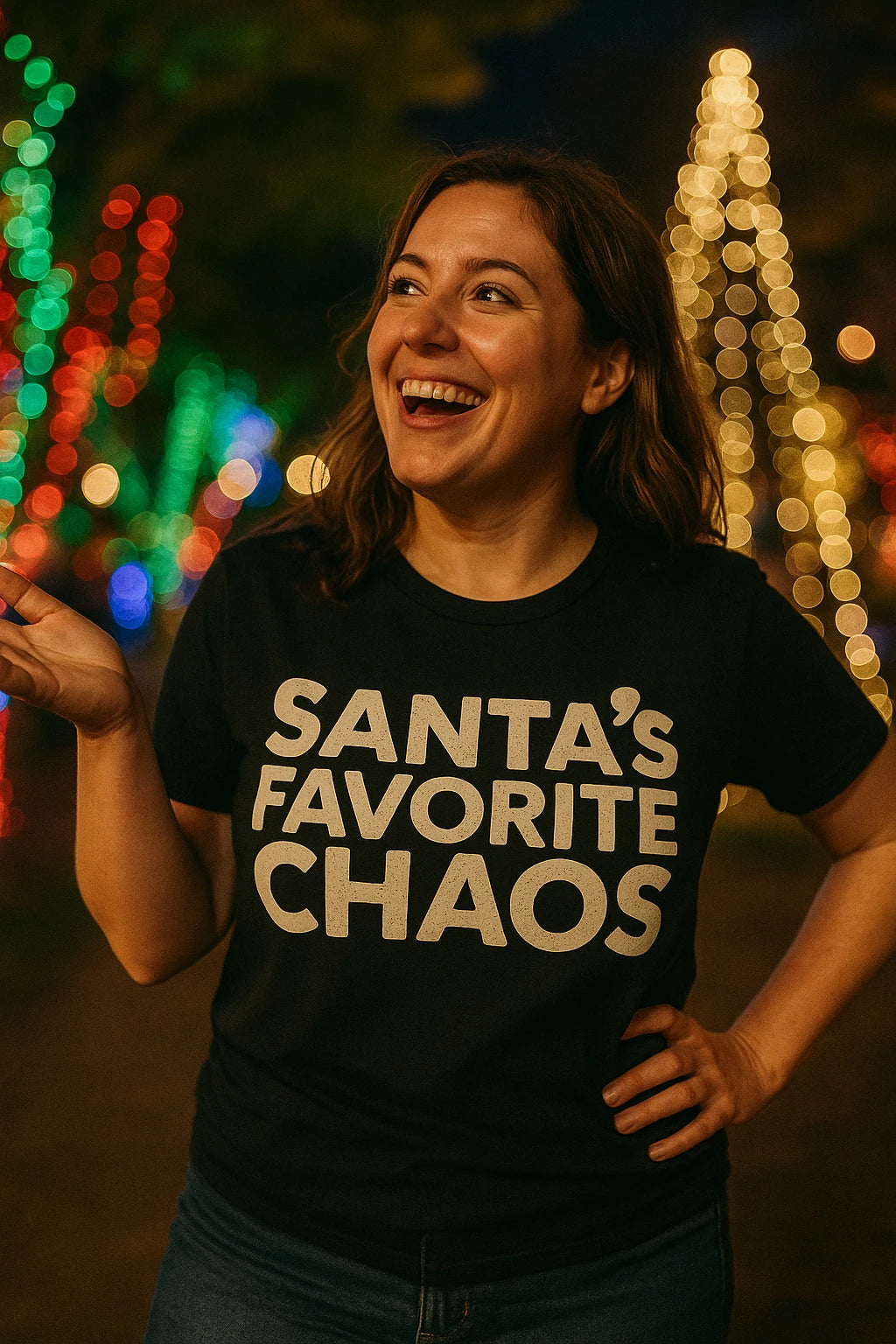 "Santas Favorite Chaos" black christmas tees - a christmas gifts for book lovers