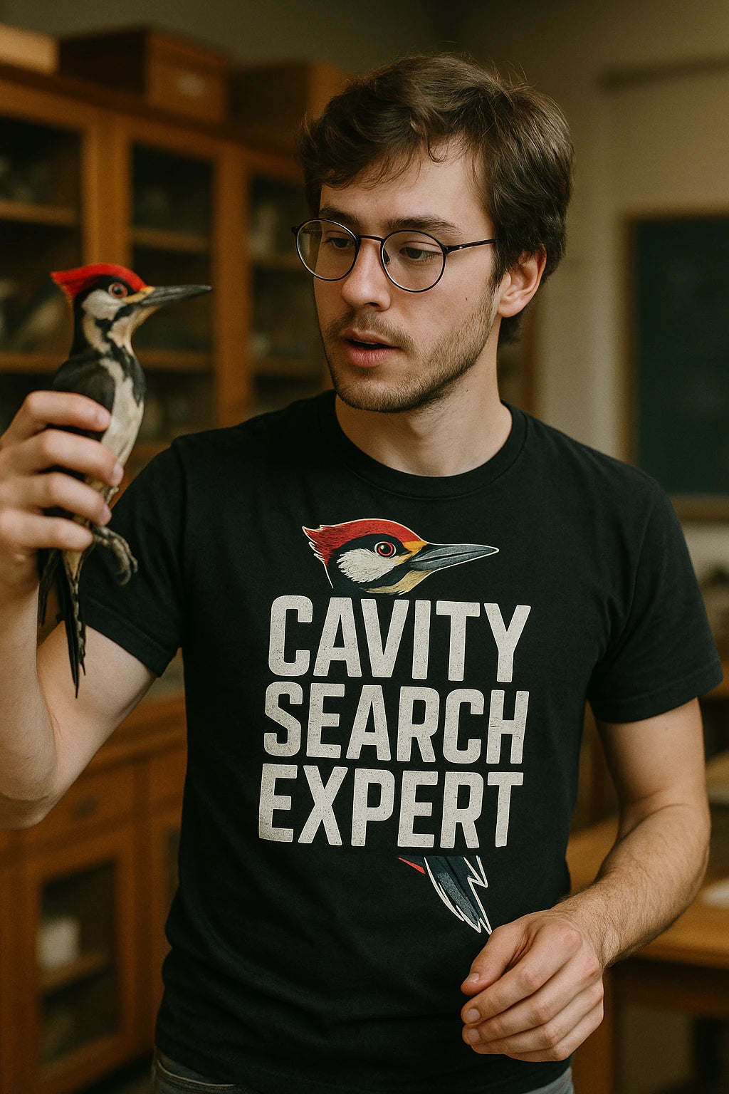 "Cavity Search Expert" black woodpecker shirts - a birthday gift for woodpecker lover