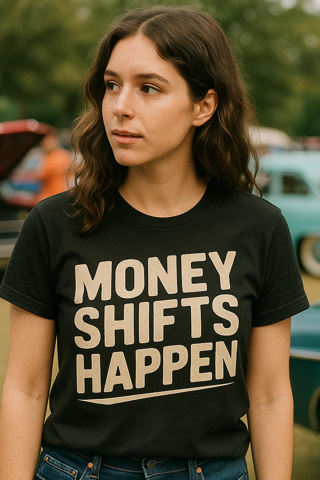 "Money Shifts Happen" black car graphic tees - also one of the gifts for car guys who have everything