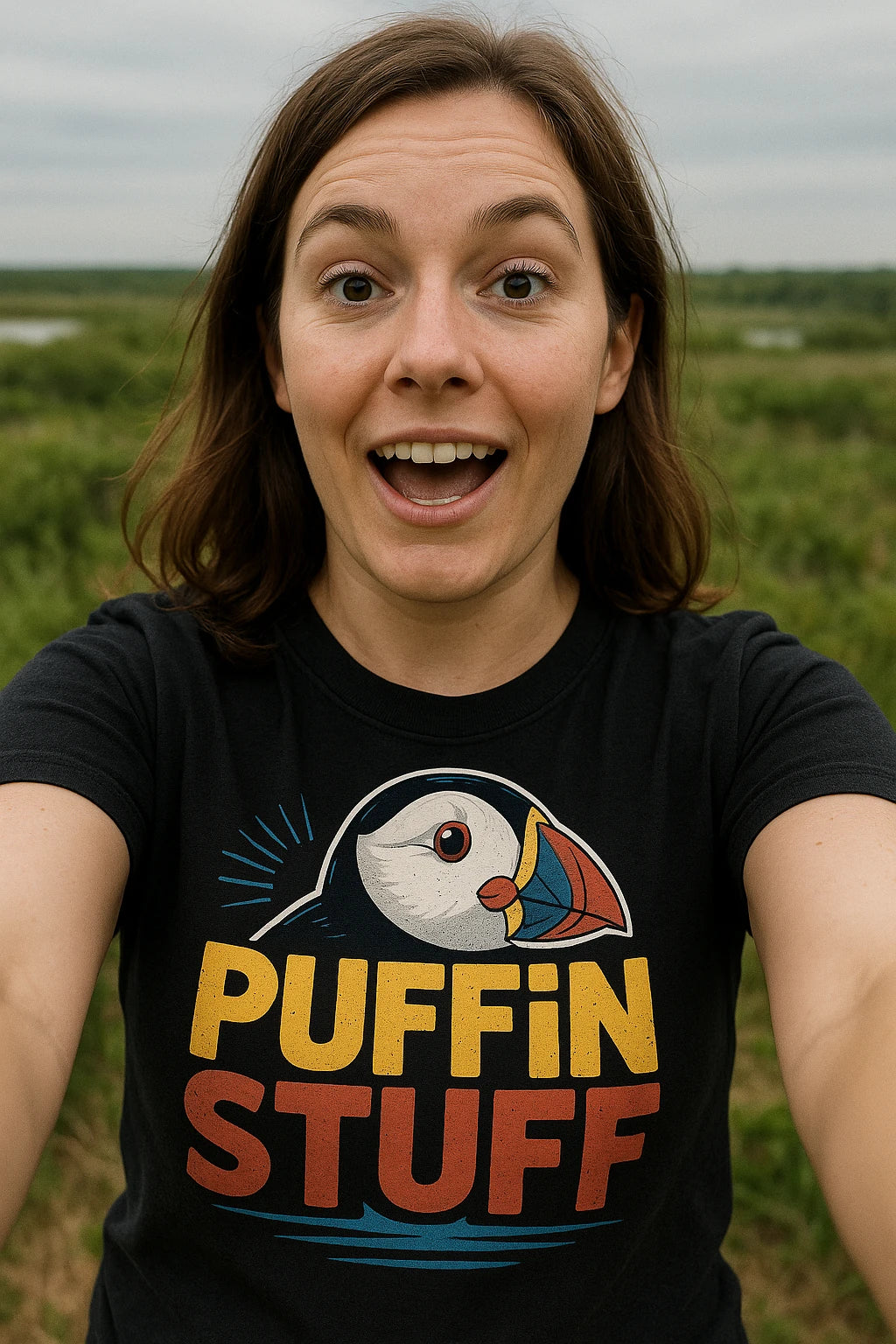 "Puffin Stuff" black bird watching t shirt - also a gift ideas for a bird watcher
