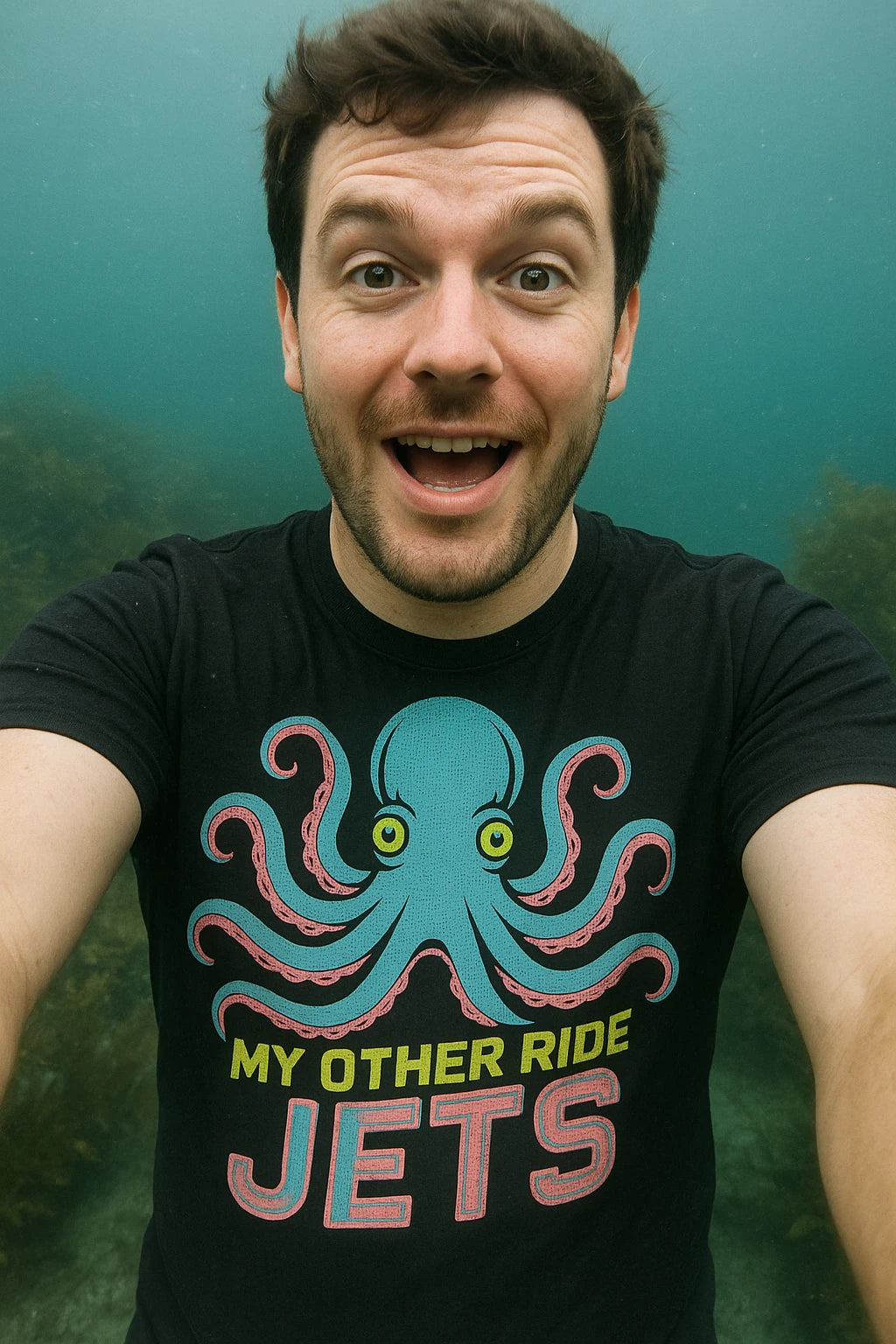 "My Other Ride Jets" black octopuses t shirt, photographed as octopuses lover gift
