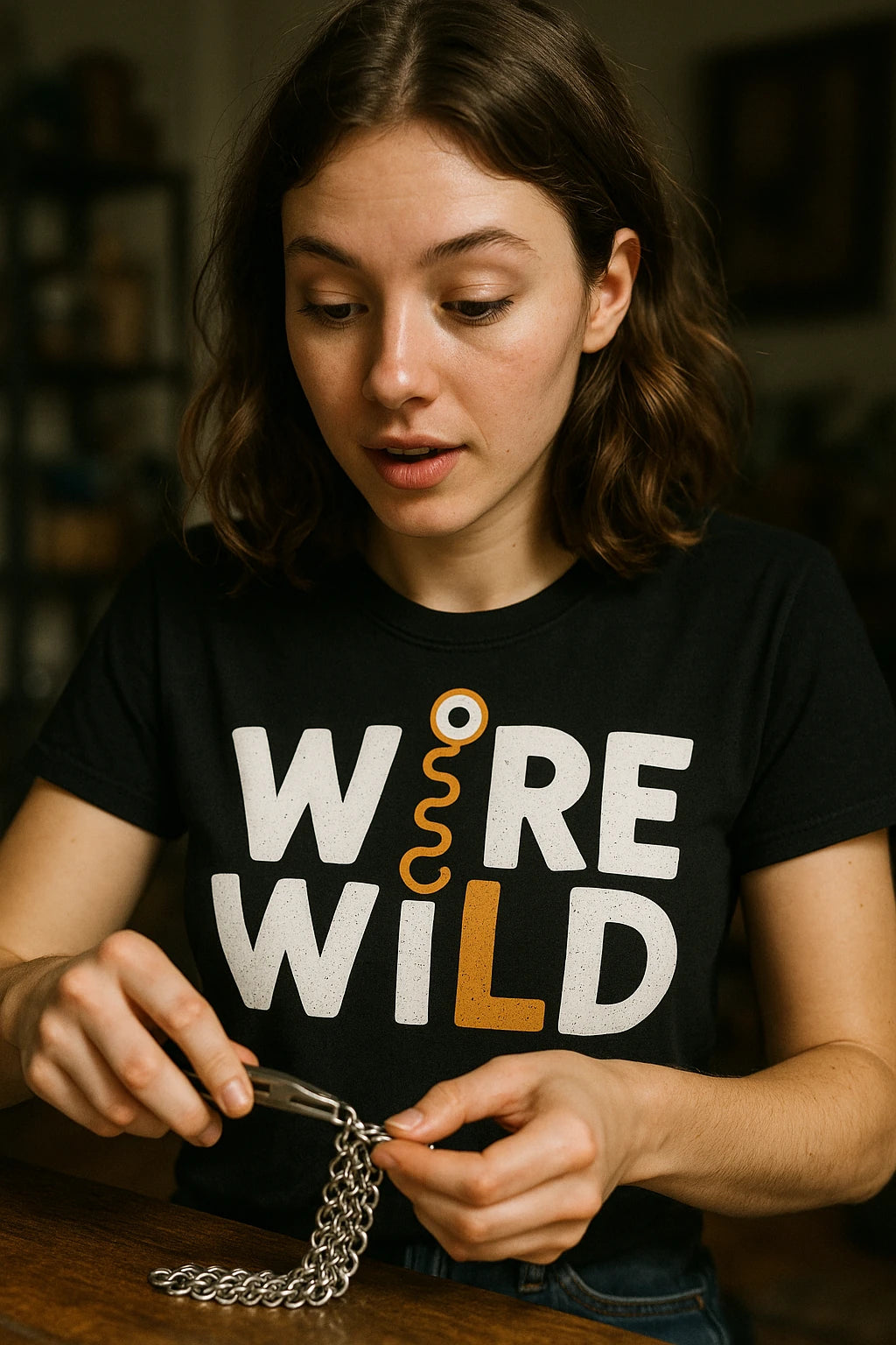 "Wire Wild" black jewelry making t shirt - a birthday gift for jewelry making lover