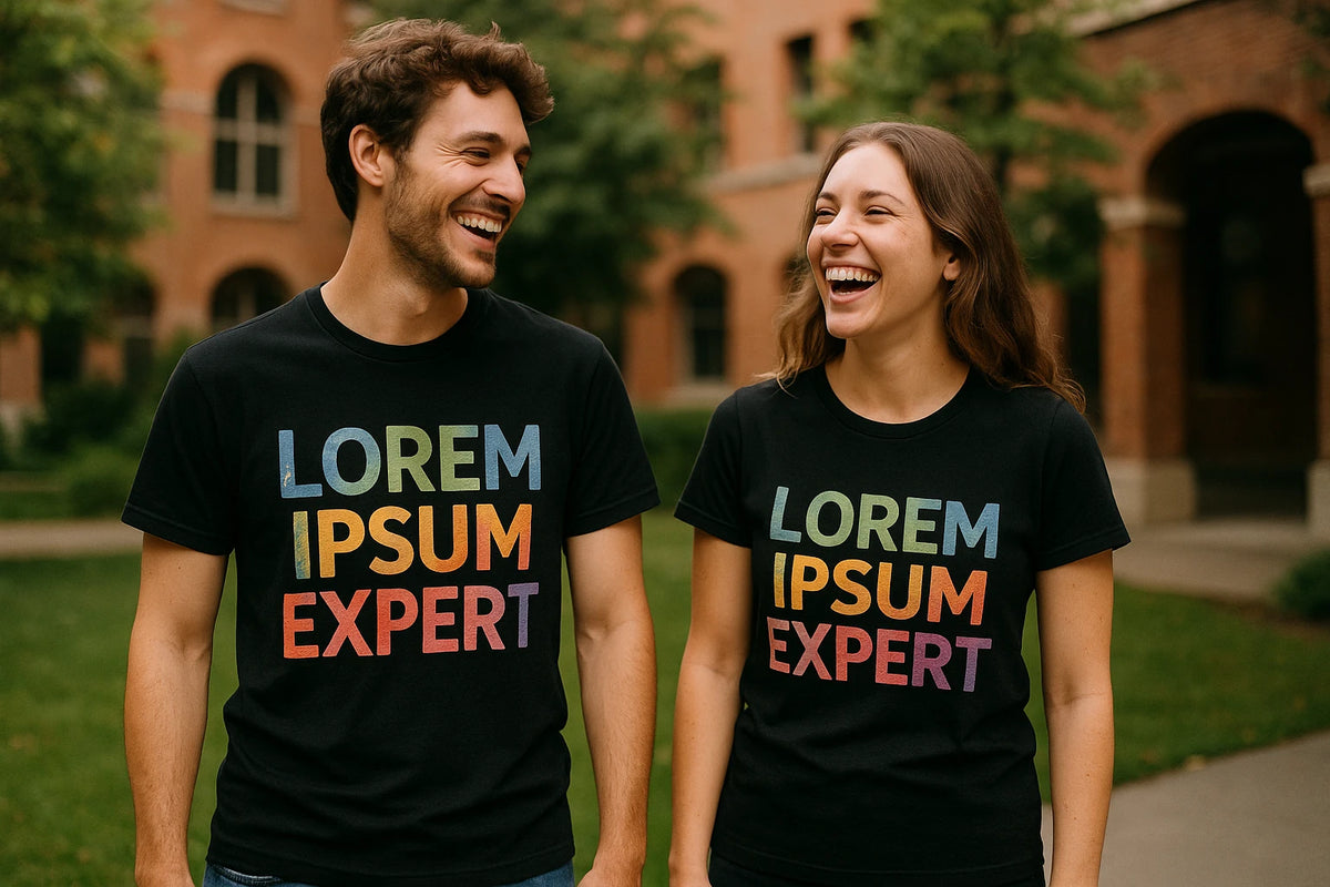 Person wearing the black graphic design t shirt graphic tee - "Lorem Ipsum Expert" design