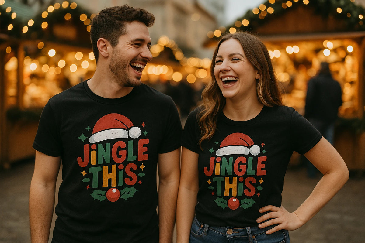 Person wearing the black womens christmas tshirt graphic tee - "Jingle This" design