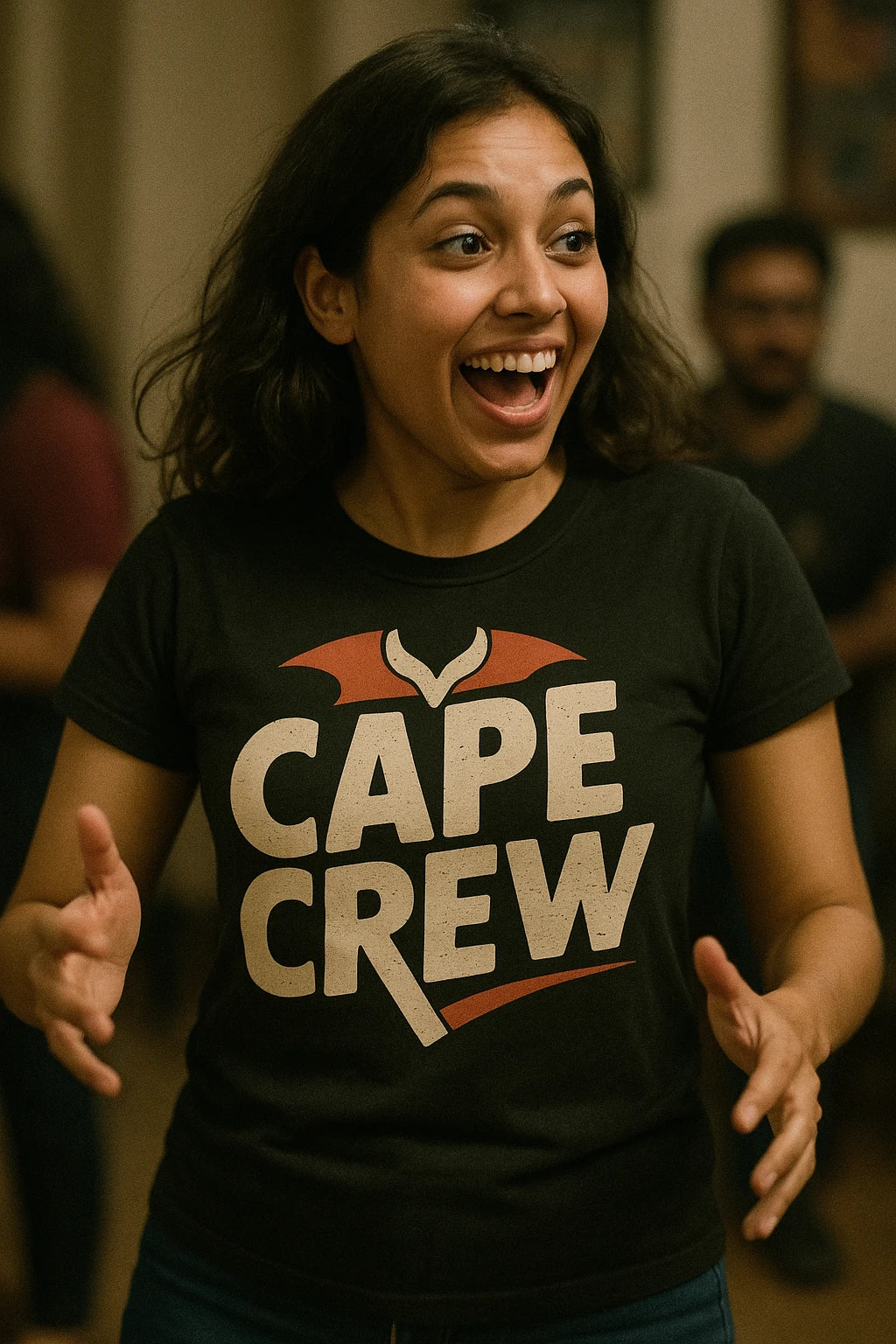 "Cape Crew" black mona the vampire t shirt, photographed as gifts for vampire lovers