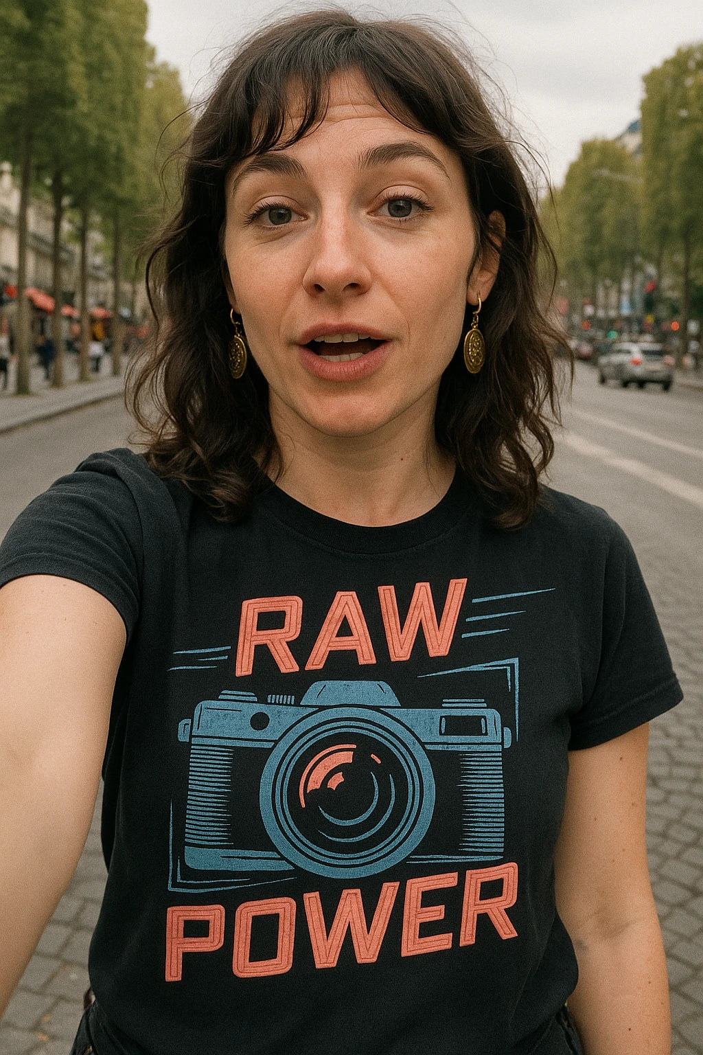 "Raw Power" black photographer t shirt, photographed as gift for photographer boyfriend