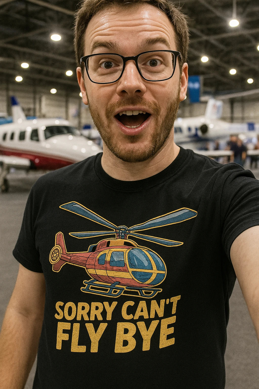 "Sorry Cant Fly Bye" helicopter t shirt - product photo 7
