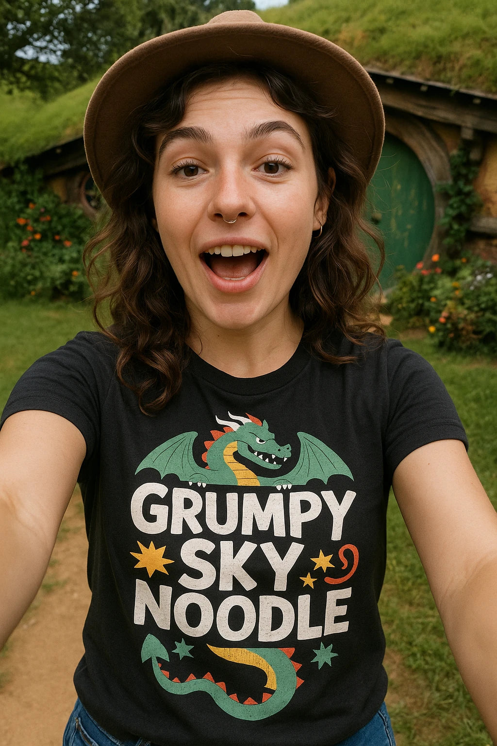 "Grumpy Sky Noodle" shirts with dragons on them - product photo 7