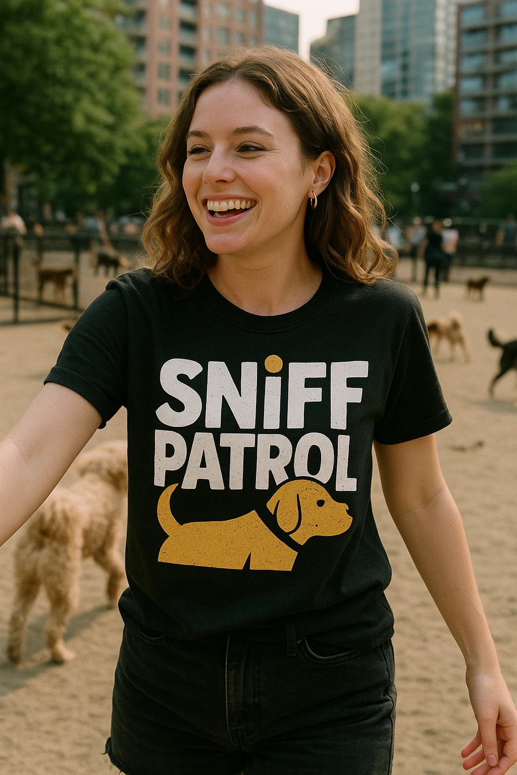 "Sniff Patrol" black walking the dog t shirt - a birthday gift for walking the dog lover