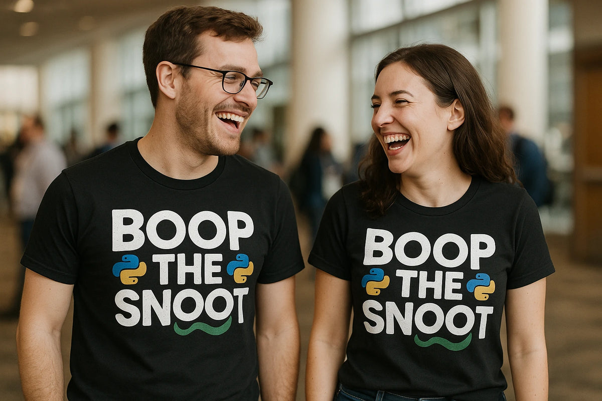 Person wearing the black python t shirt graphic tee - "Boop the Snoot" design