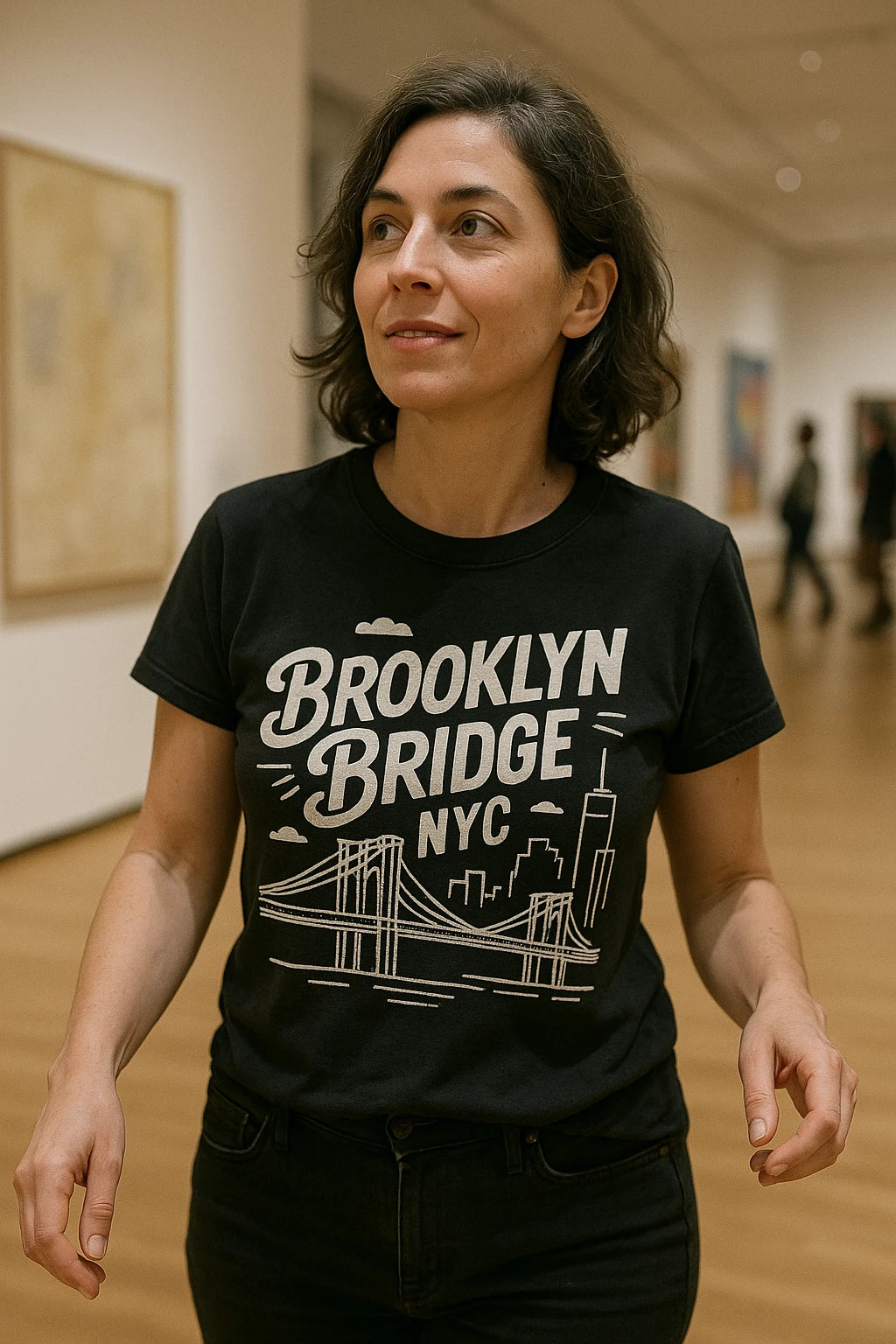 "Brooklyn Bridge NYC" black new york city t shirt, photographed as gifts for new york city lovers