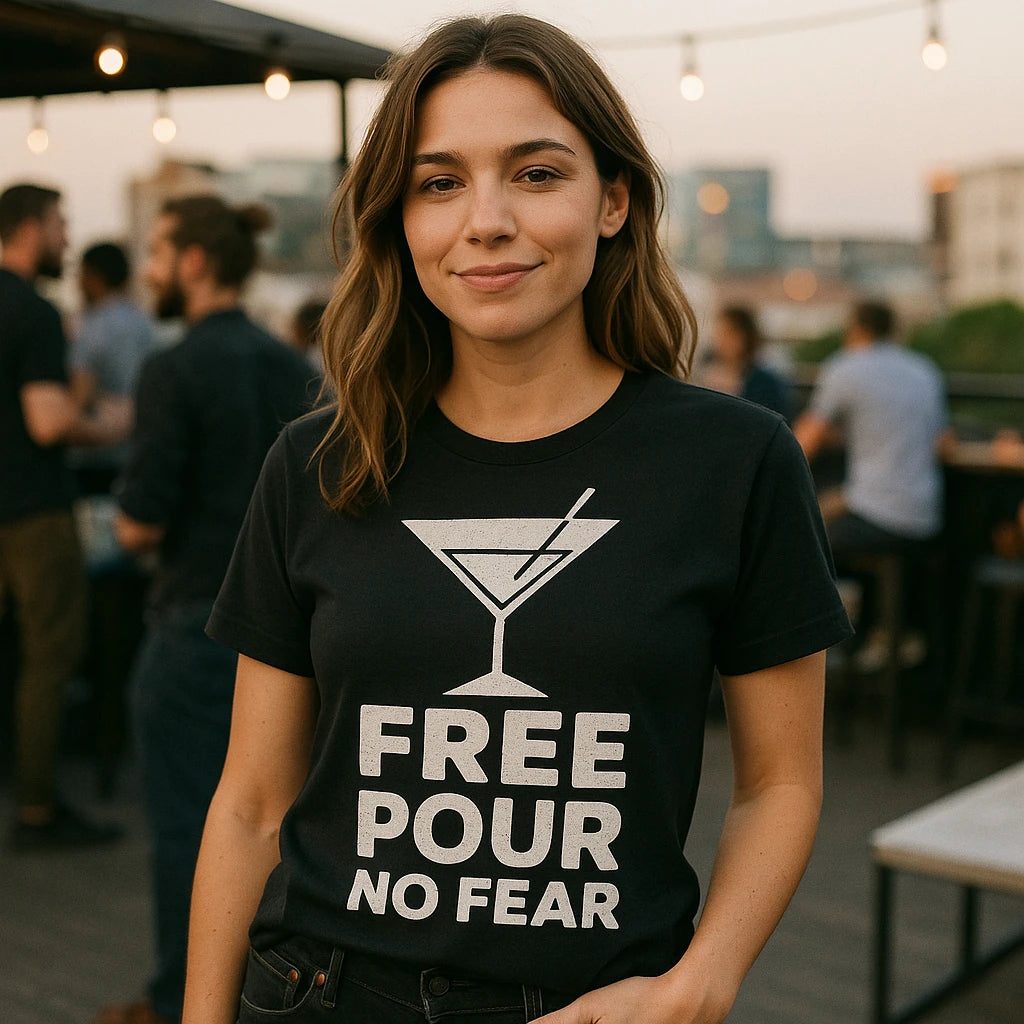 "Free Pour No Fear" black bartender t shirts funny - also one of the cool gifts for a bartender