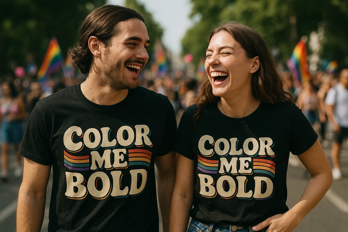 Person wearing the black lgbtq tee shirts graphic tee - "Color Me Bold" design