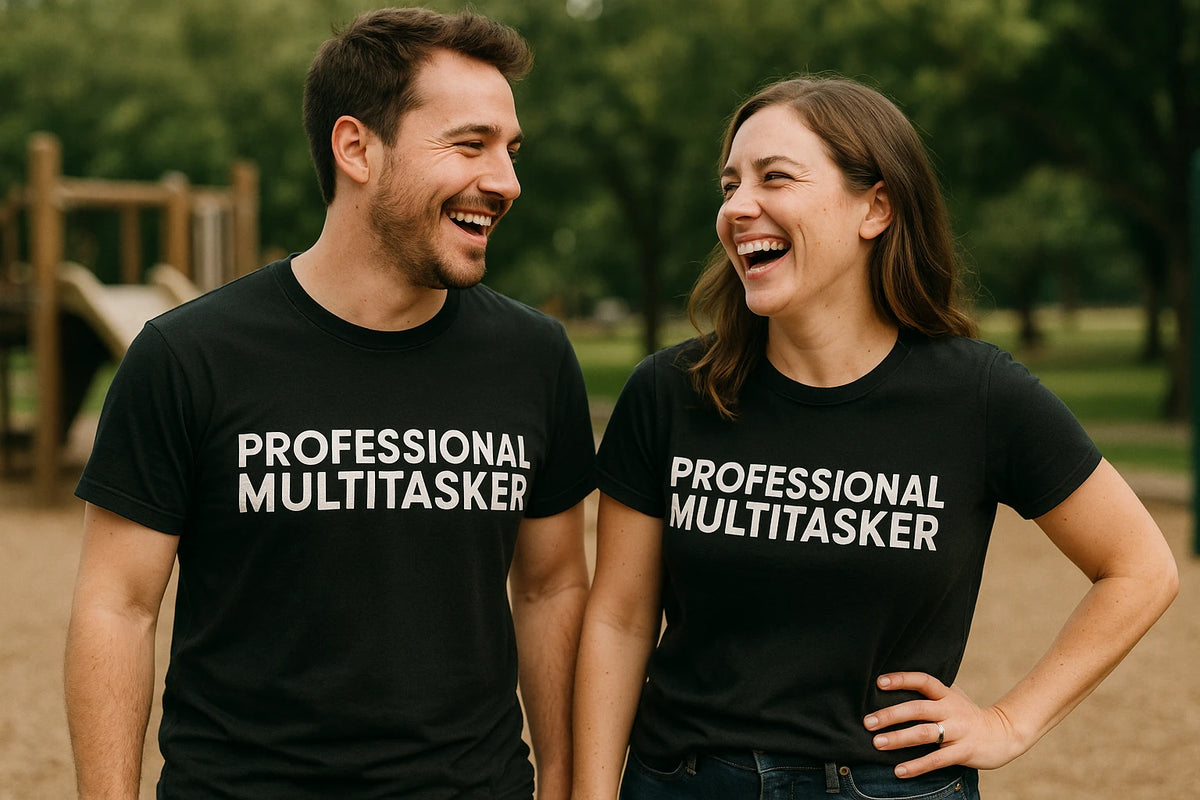 Person wearing the black mom life graphic tees graphic tee - "Professional Multitasker" design