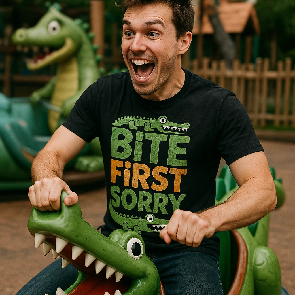 "Bite First Sorry" crocodile tee shirt - product photo 8