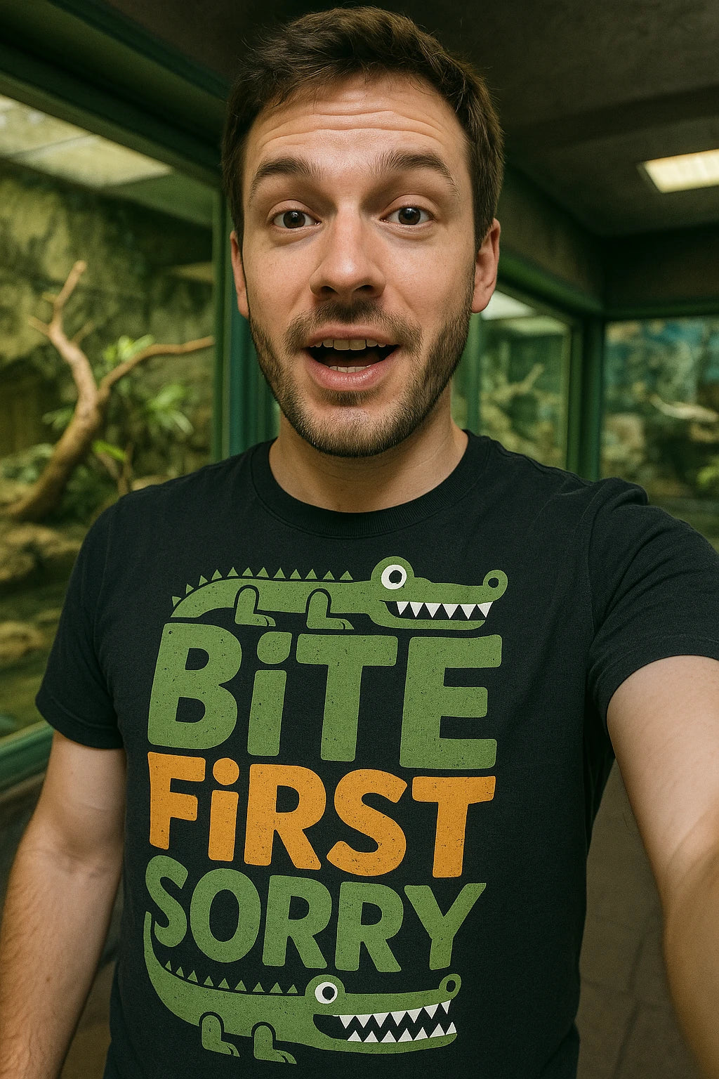 "Bite First Sorry" crocodile tee shirt - product photo 7