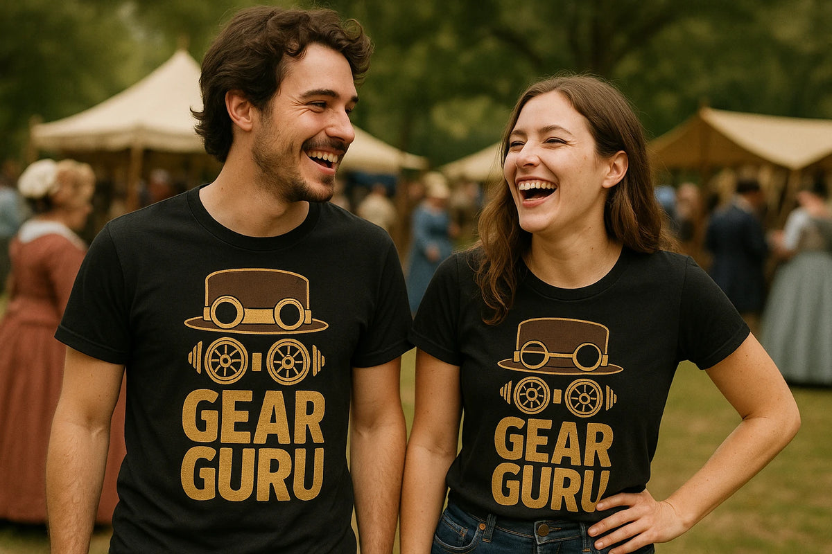 Person wearing the black steampunk tee shirts graphic tee - "Gear Guru" design