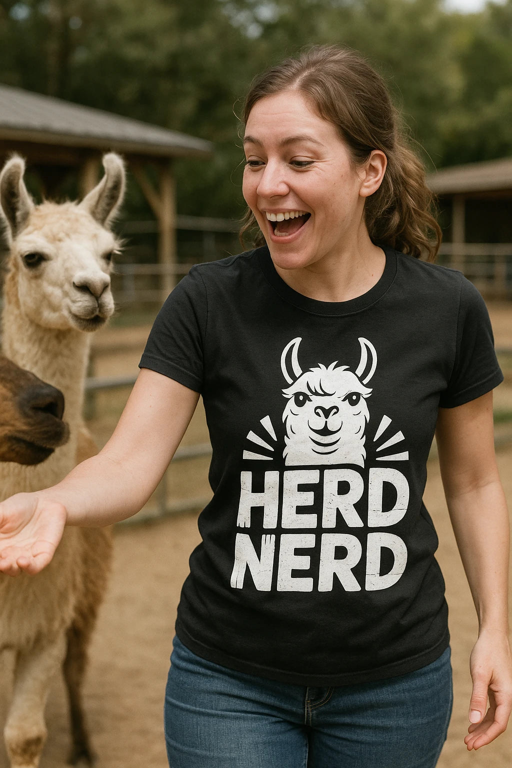 "Herd Nerd" black llama t shirt - a birthday gift for llama lover