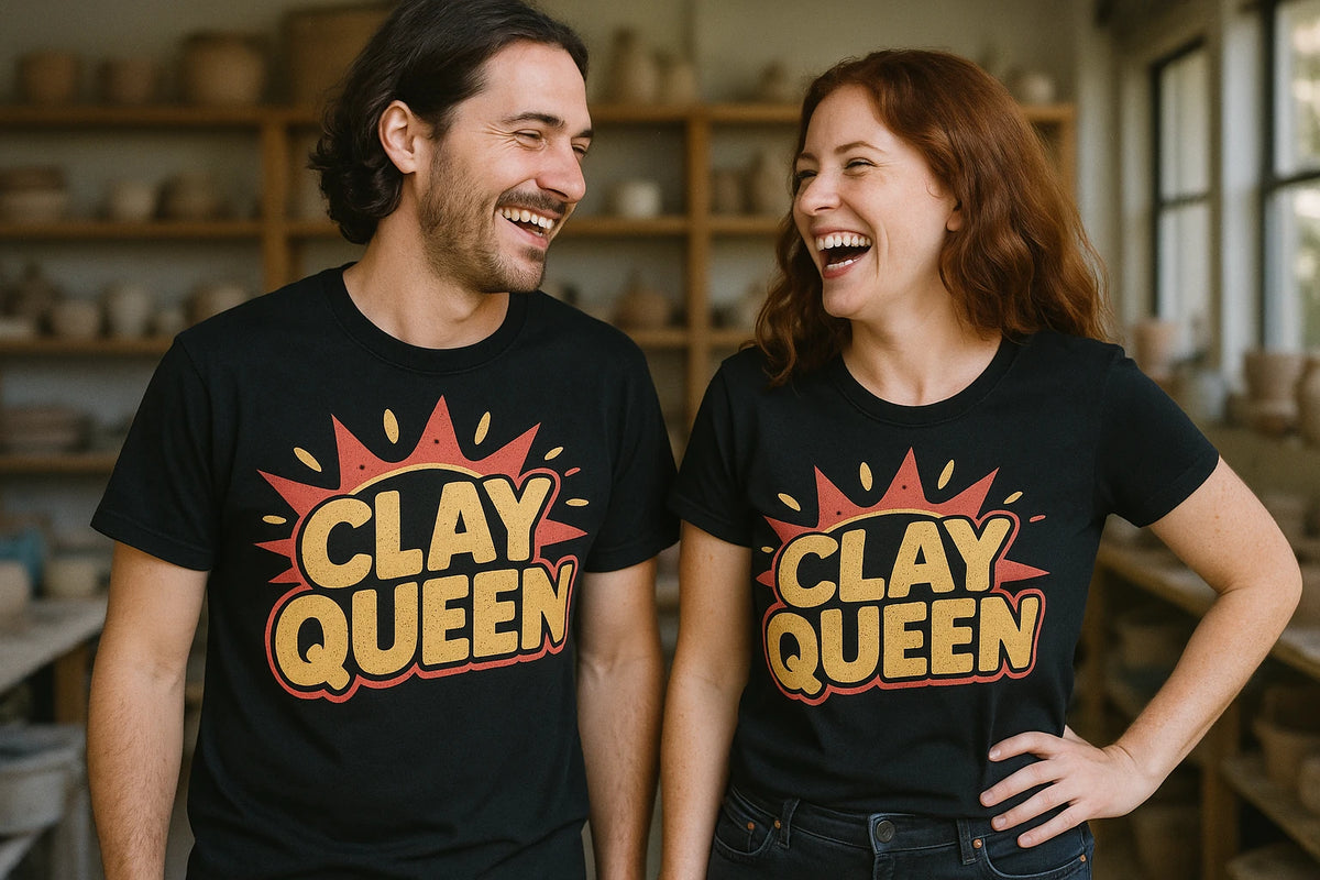 Person wearing the black sculpting shirts graphic tee - "Clay Queen" design