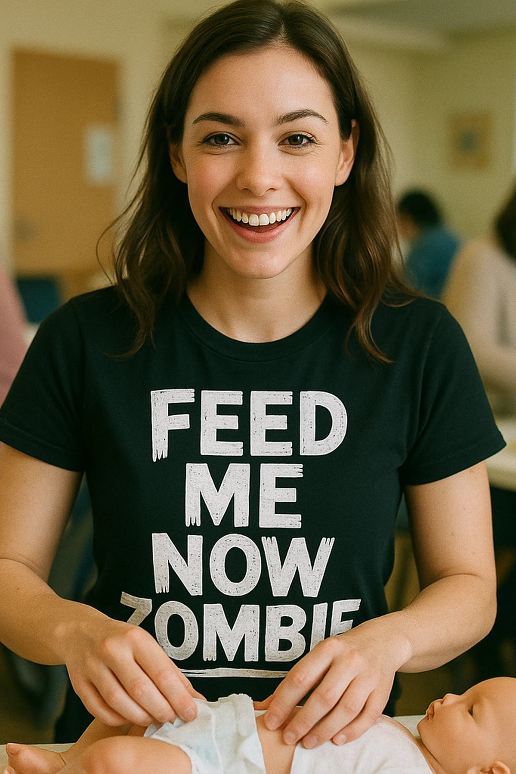 "Feed Me Now Zombie" black new parents shirts, photographed as new parents lover gift
