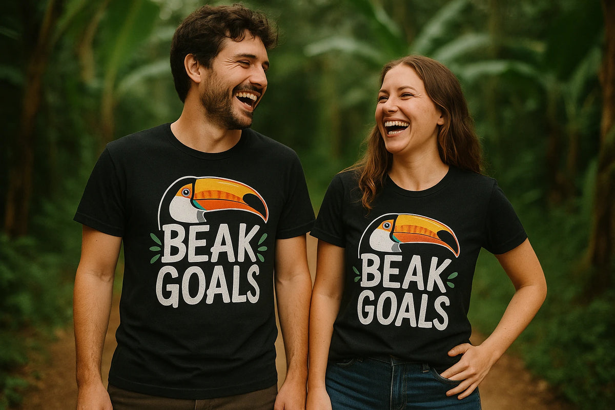 Person wearing the black toucan shirts graphic tee - "Beak Goals" design