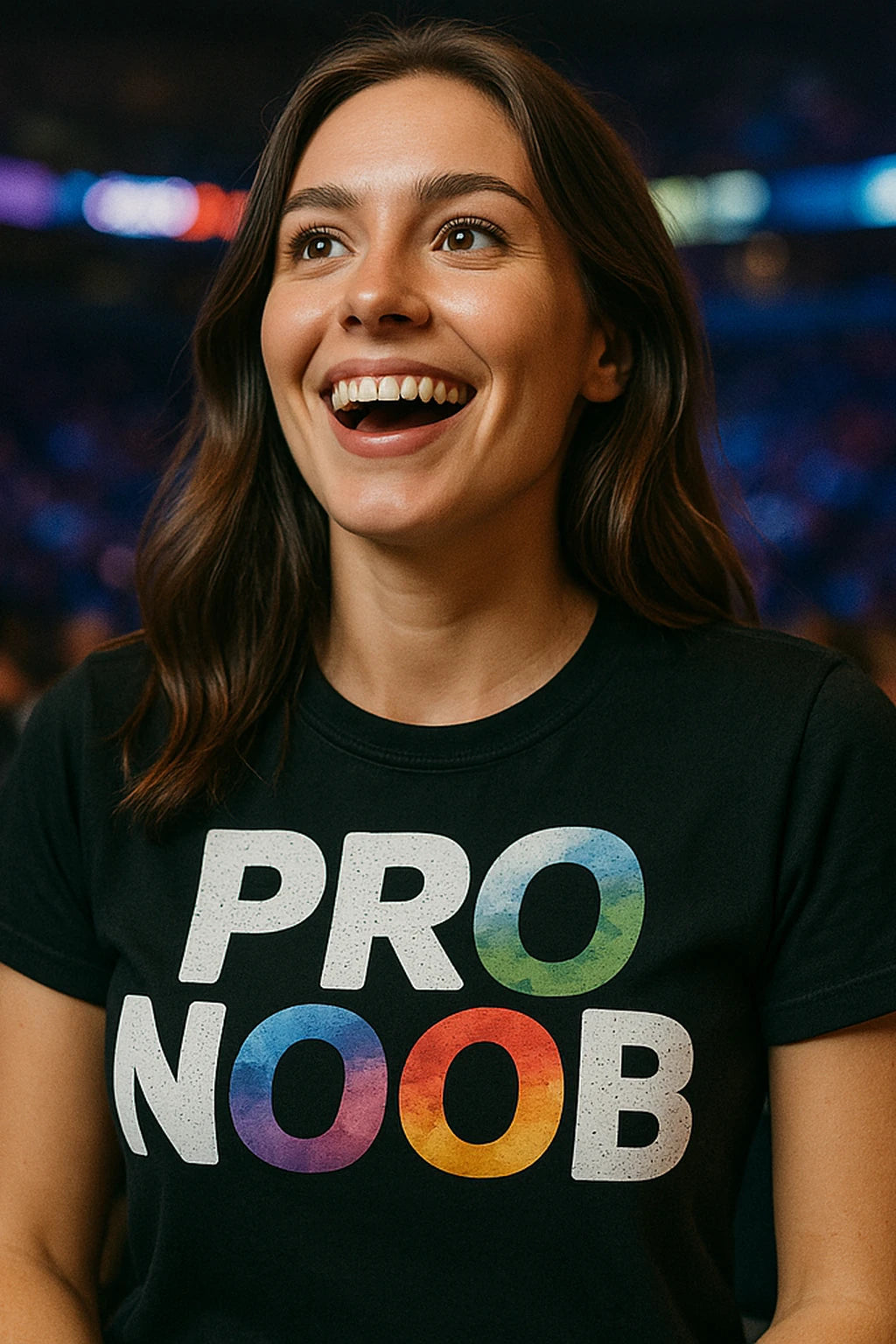 "Pro Noob" black esports t shirt maker, photographed as esport lover gift