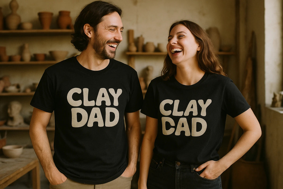 Person wearing the black sculpting t shirt graphic tee - "Clay Dad" design