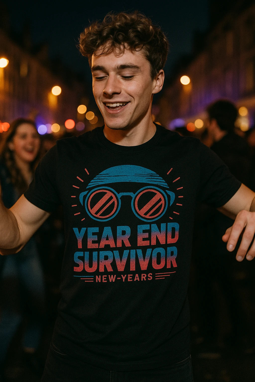 "Year End Survivor" black new years eve shirts womens - also a new years eve shirt for men