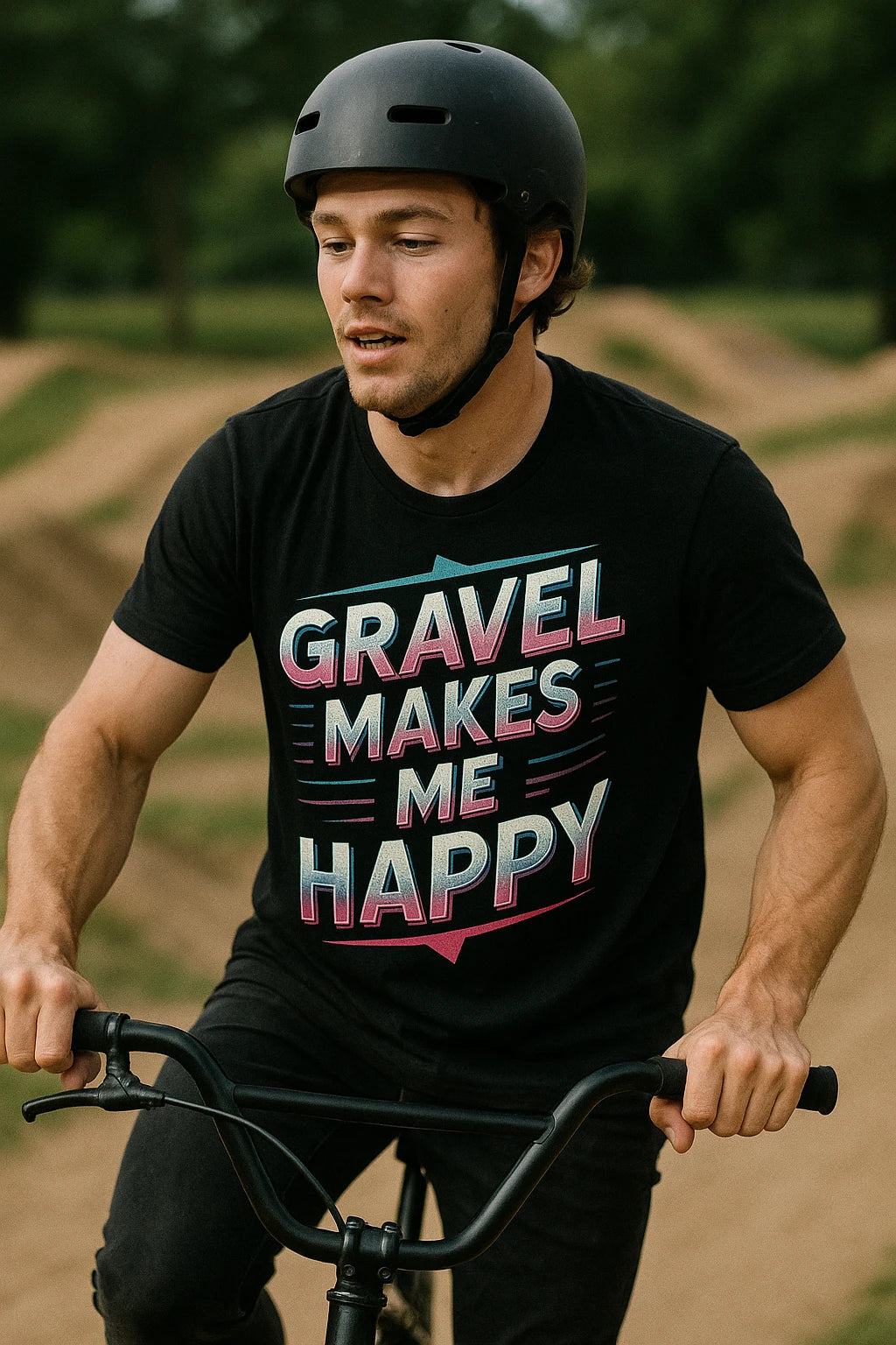 "Gravel Makes Me Happy" black bike shirts - also one of the gifts for bike riders