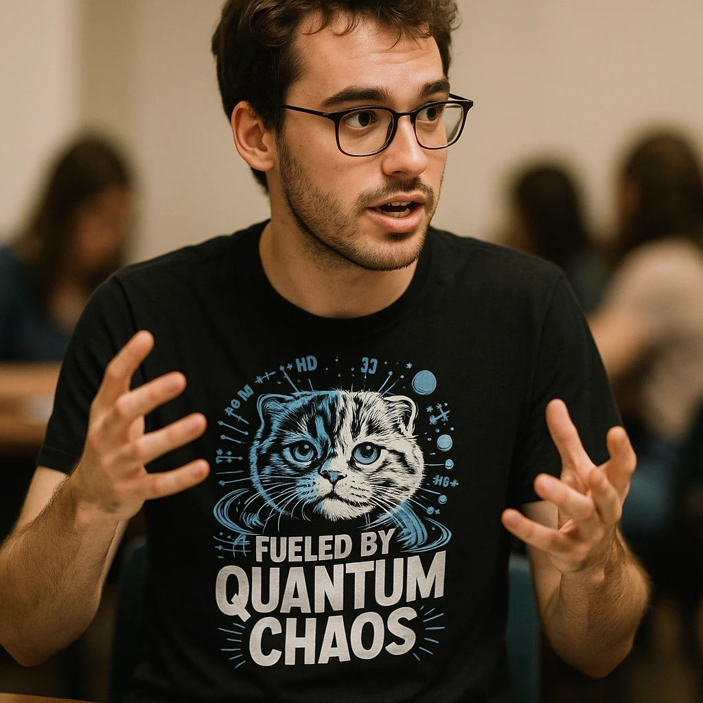 "Fueled By Quantum Chaos" quantum mechanics t shirt - product photo 8