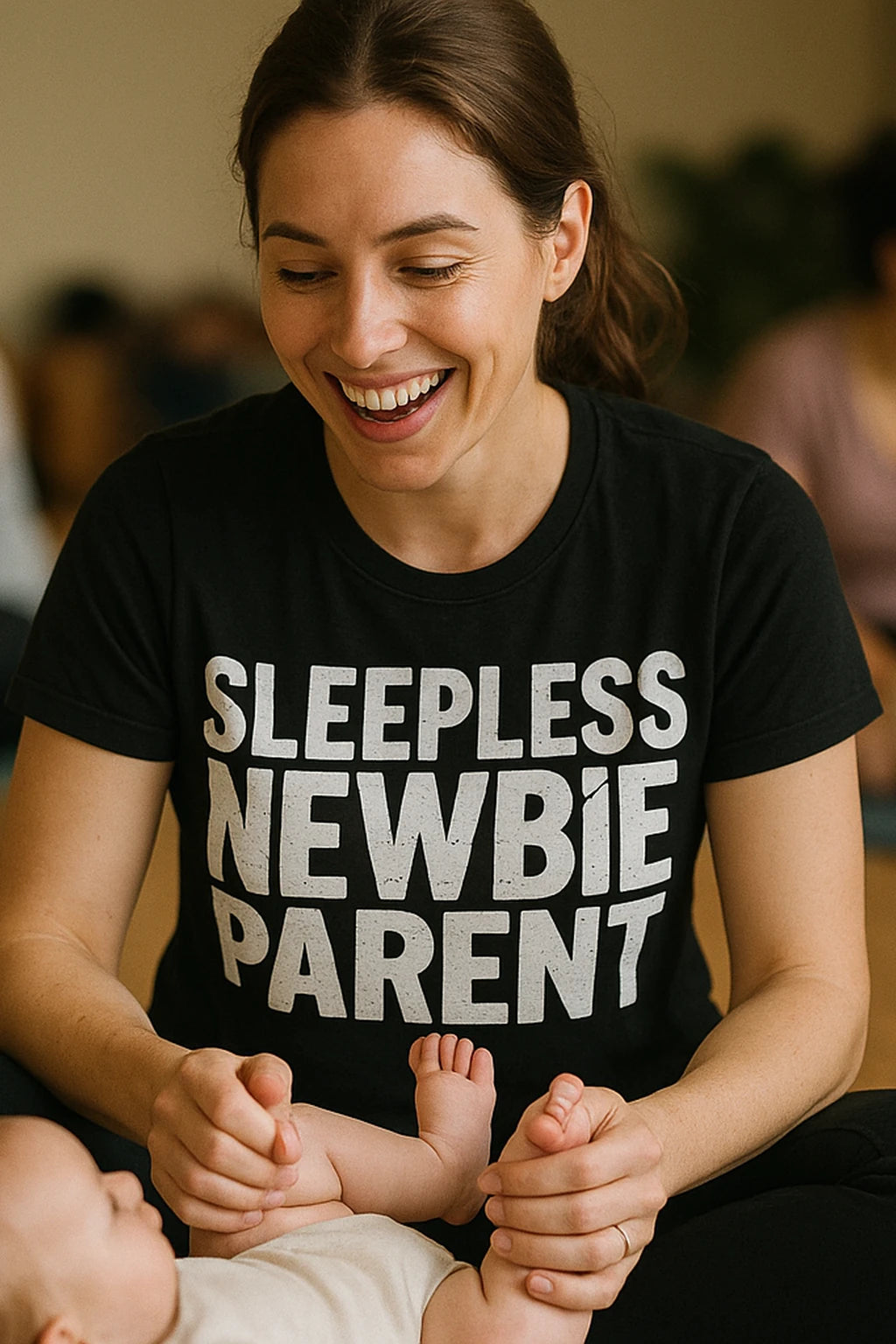 "Sleepless Newbie Parent" black new parents matching shirts, photographed as new parents lover gift