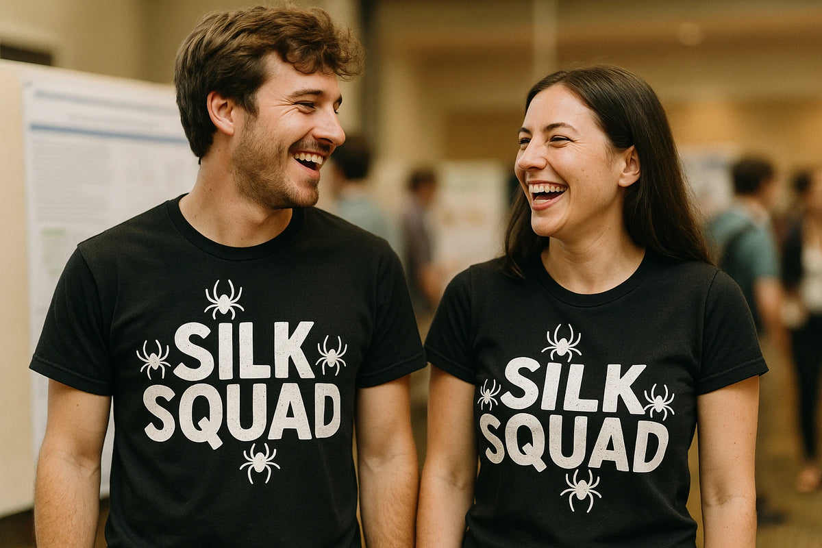 Person wearing the black spider tee shirt graphic tee - "Silk Squad" design