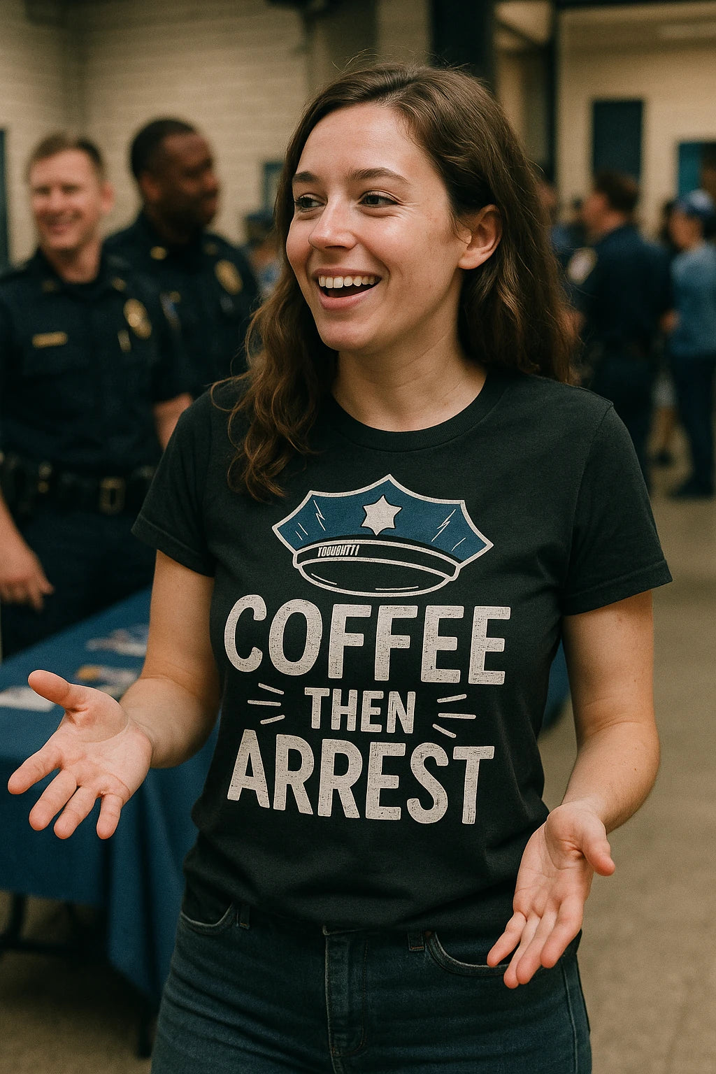 "Coffee Then Arrest" black police officer t shirt - also one of the presents for police officers