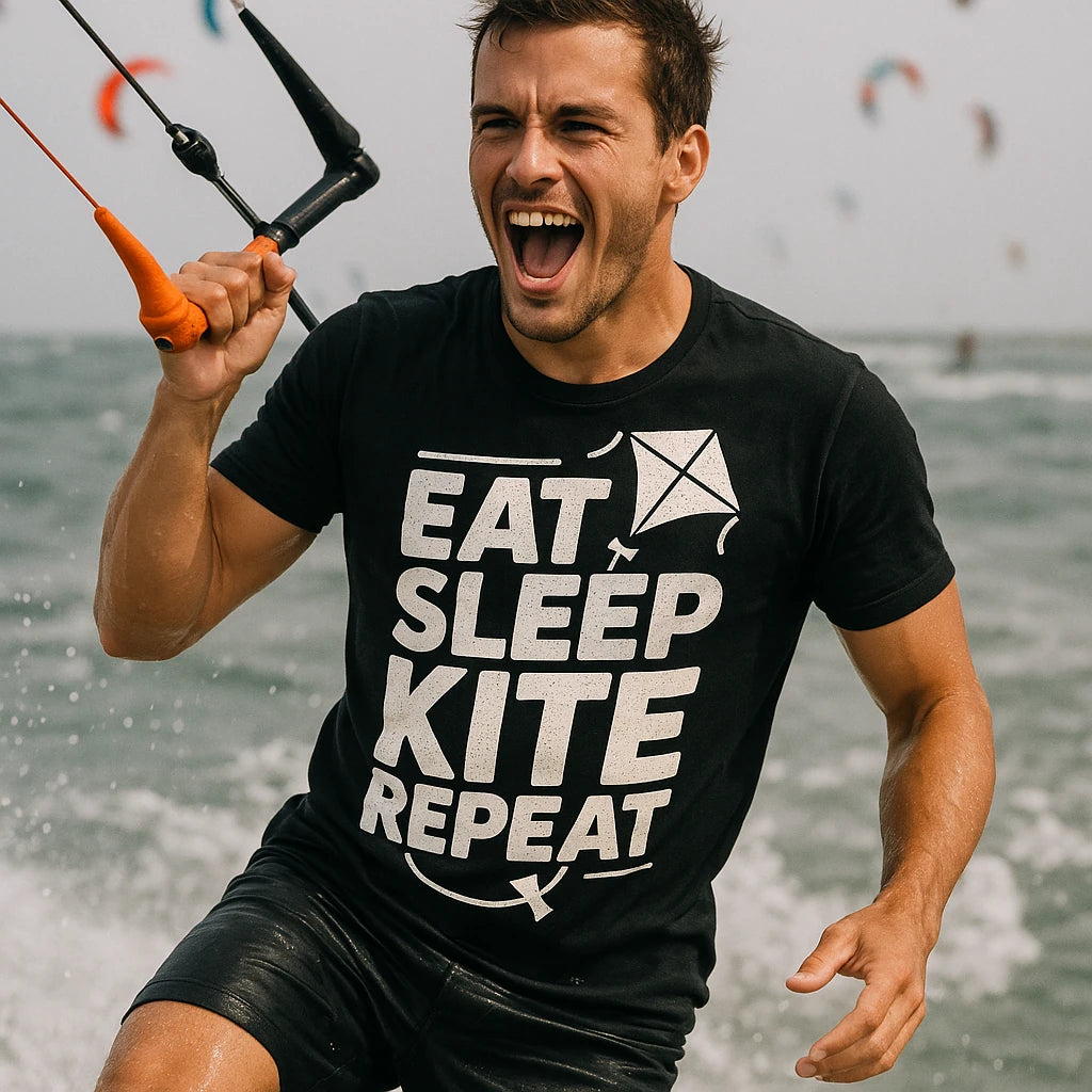 "Eat Sleep Kite Repeat" kite flying t shirt - product photo 8