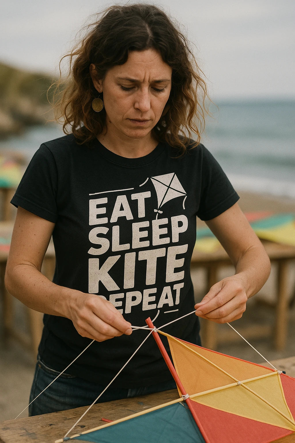 "Eat Sleep Kite Repeat" black kite flying t shirt - a birthday gift for kite flying