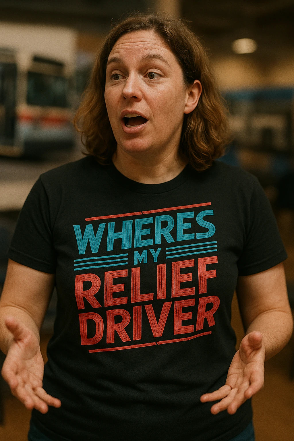 "Wheres My Relief Driver" black bus driver t shirt - also a bus driver gift ideas