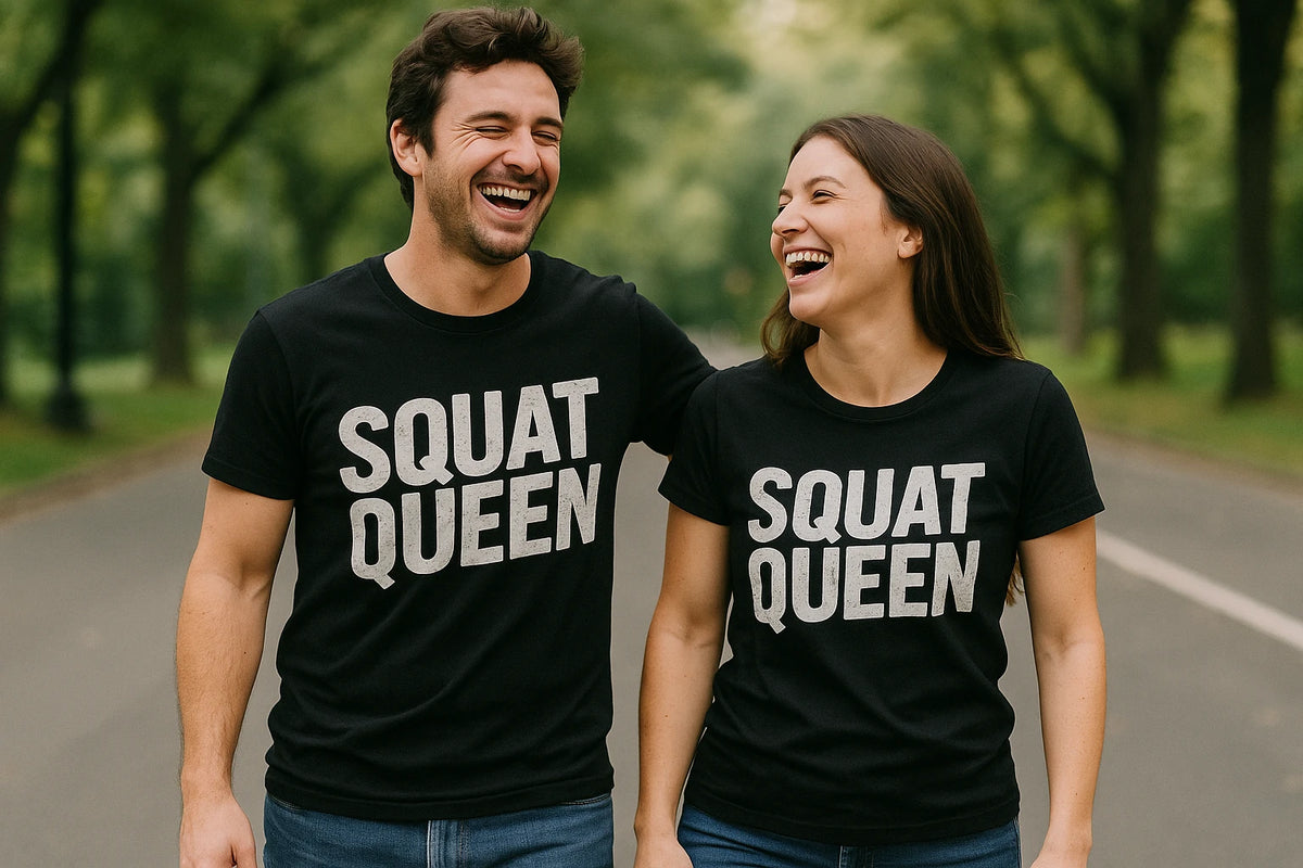 Person wearing the black exercise shirts mens graphic tee - "Squat Queen" design