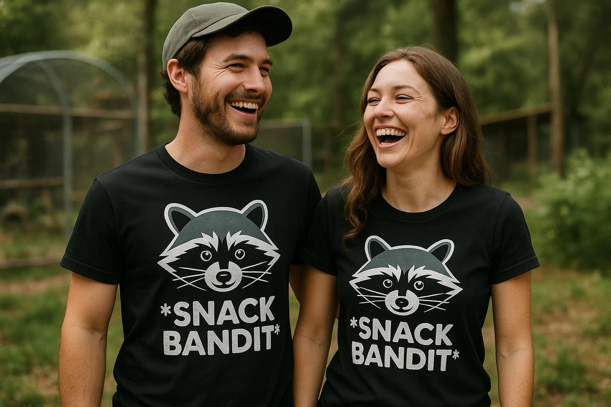 Person wearing the black raccoon t shirt graphic tee - "Snack Bandit" design