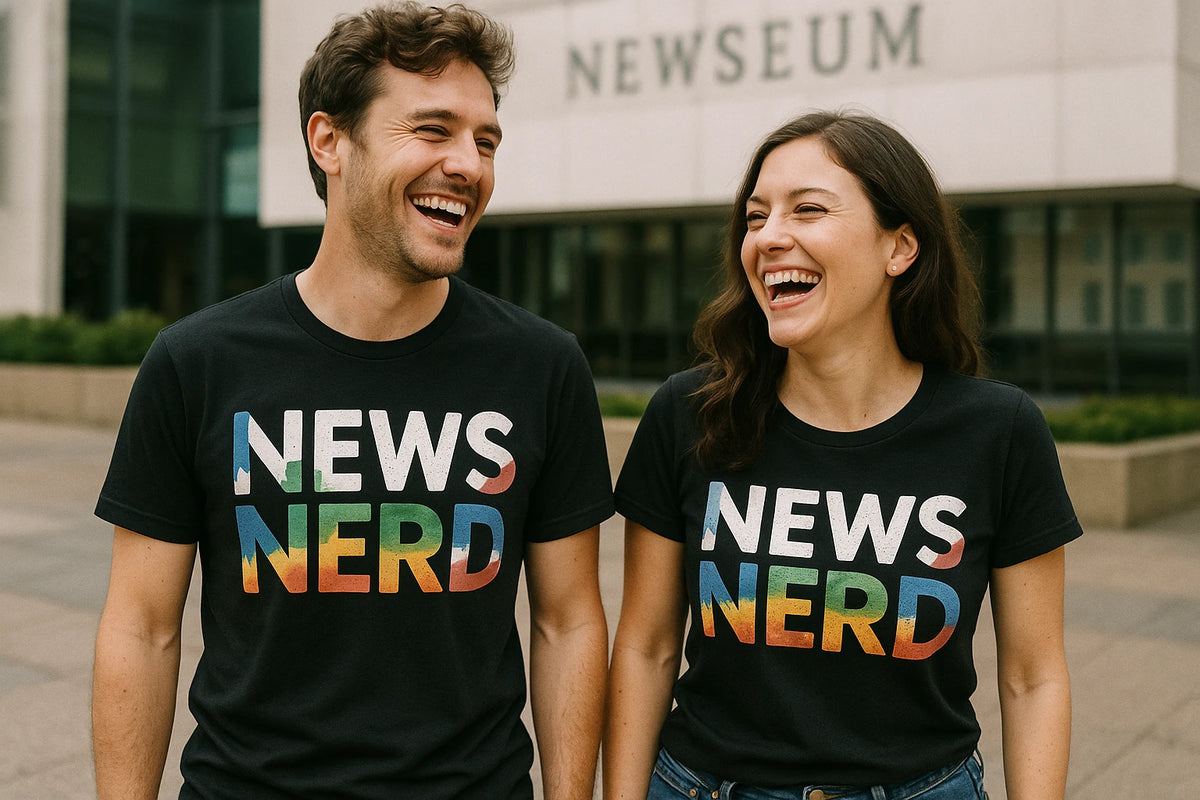 Person wearing the black journalist t shirt graphic tee - "News Nerd" design