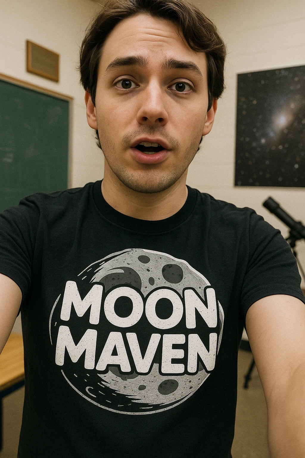 "Moon Maven" black howling at the moon t shirt - a birthday gift for the moon lover