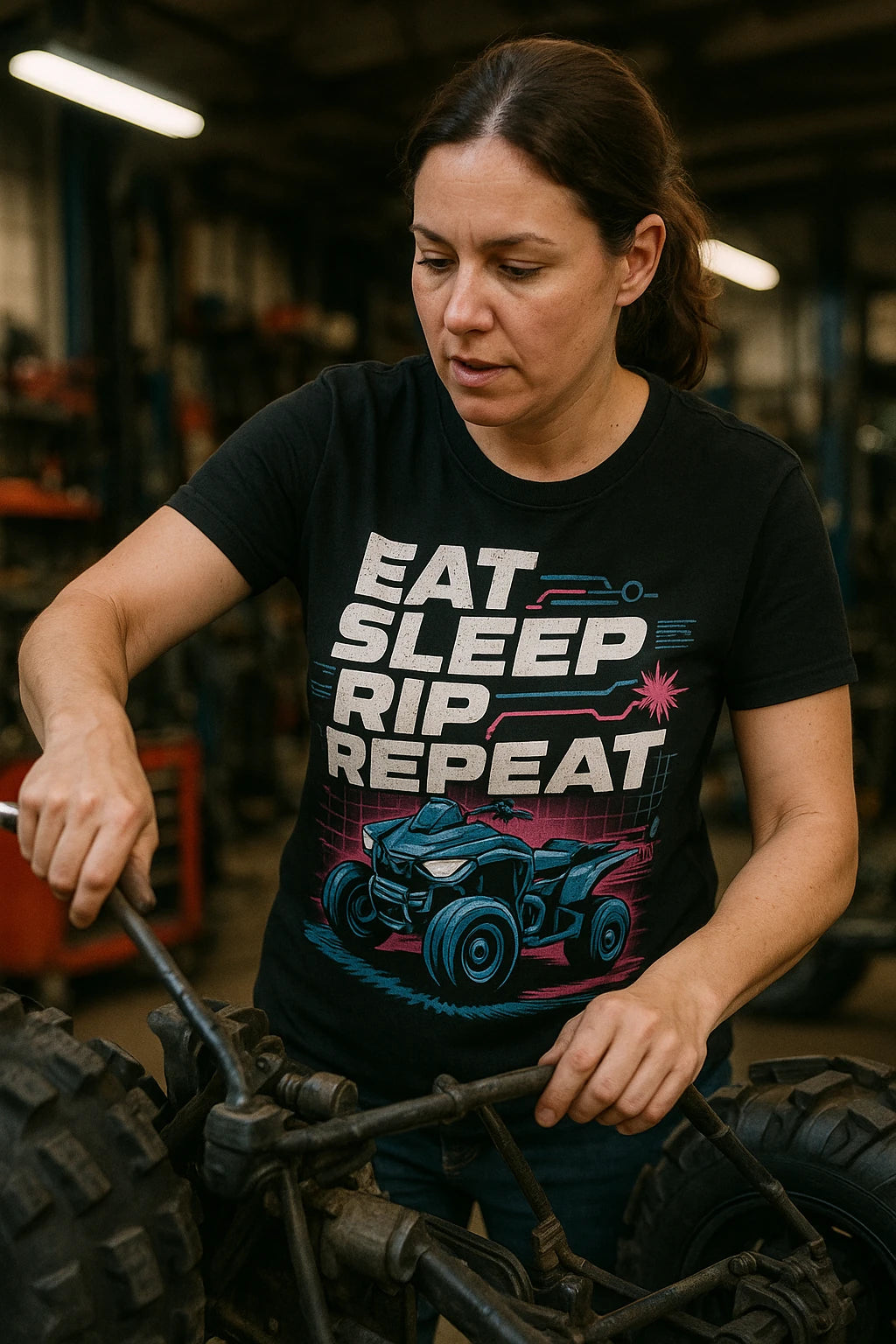 "Eat Sleep Rip Repeat" black atv riding shirts - also a atv lover gift ideas