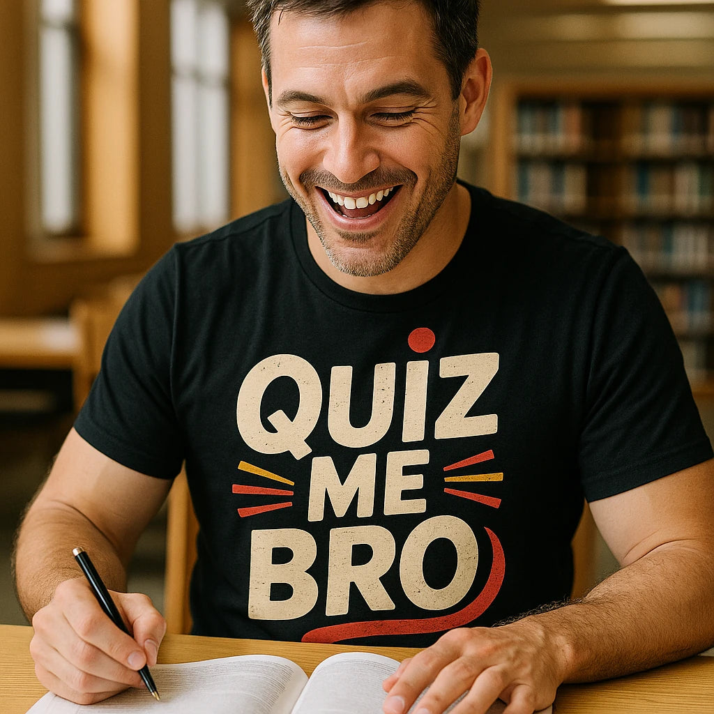 "Quiz Me Bro" studying t shirt - product photo 8