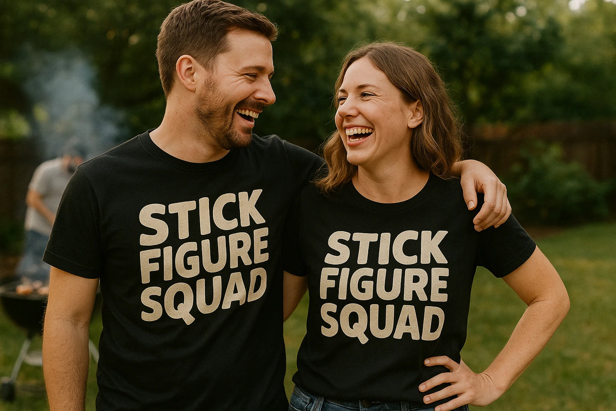 Person wearing the black family life t shirt graphic tee - "Stick Figure Squad" design