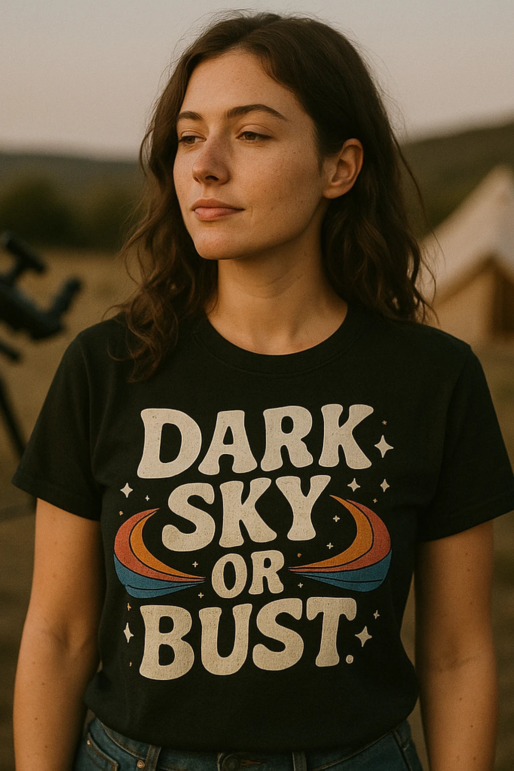 "Dark Sky Or Bust" stargazing t shirt - product photo 7