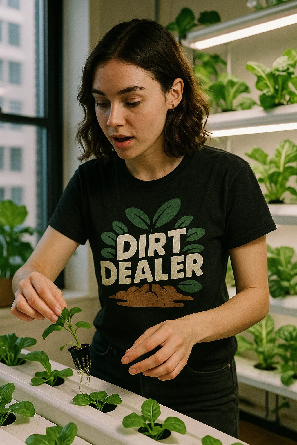 "Dirt Dealer" black gardening t shirt - also one of the best gifts for garden lovers