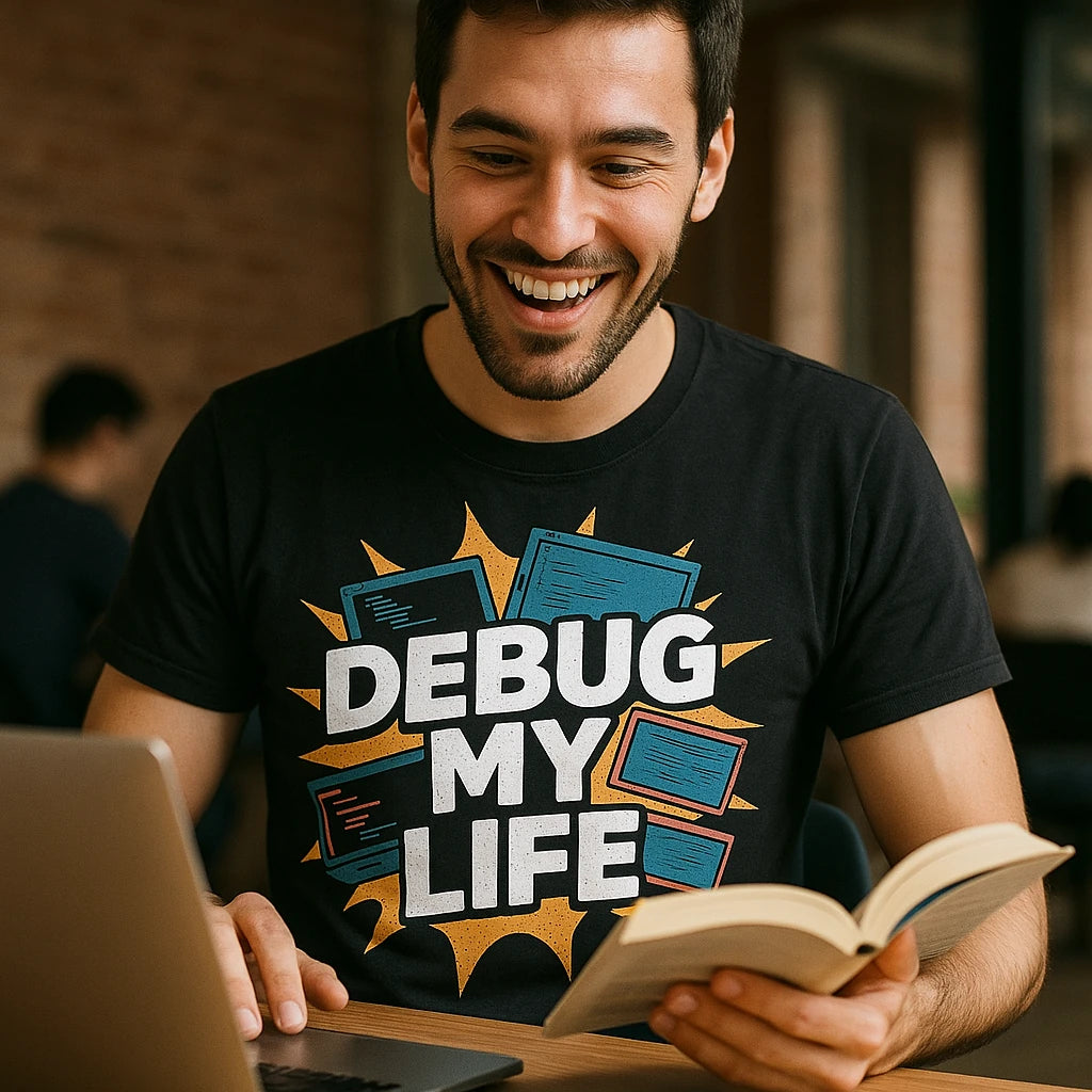 "Debug My Life" black funny programmer t shirt - also one of the best christmas gifts for programmers