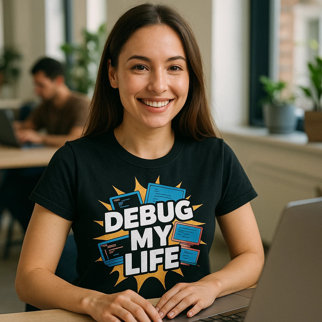 "Debug My Life" black funny programmer t shirt - also a gift ideas for a programmer