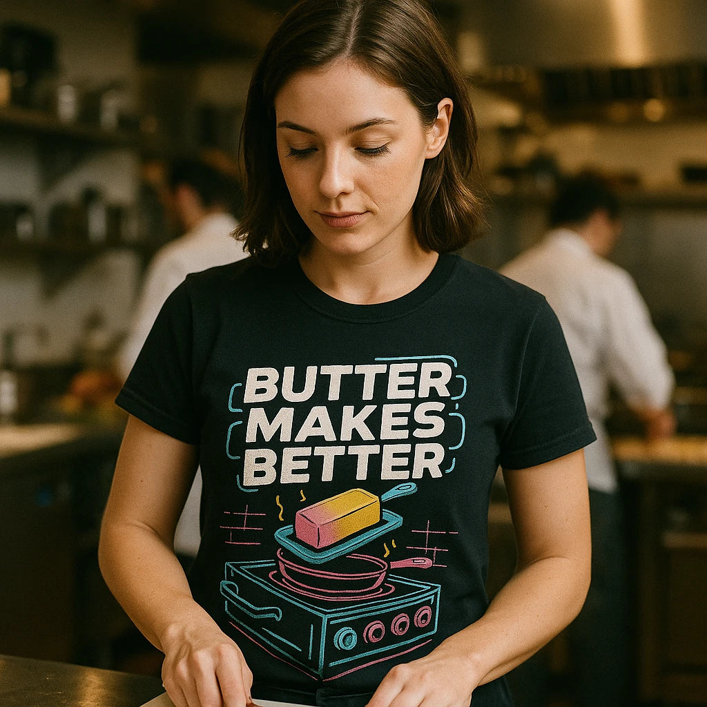 "Butter Makes Better" black cook out t shirt - also one of the presents for cooking lovers