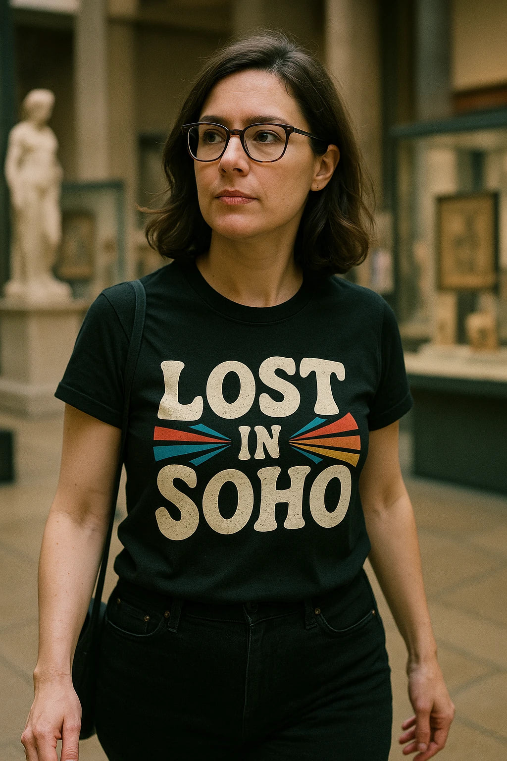 "Lost in Soho" black london shirts, photographed as gifts for london lovers